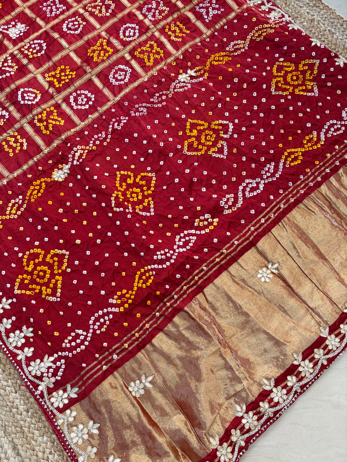 Gajji Silk Gharchola Saree - Rust Maroon with handwork