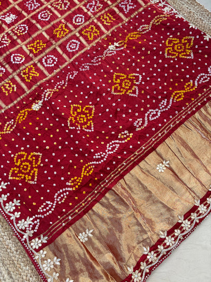 Gajji Silk Gharchola Saree - Rust Maroon with handwork