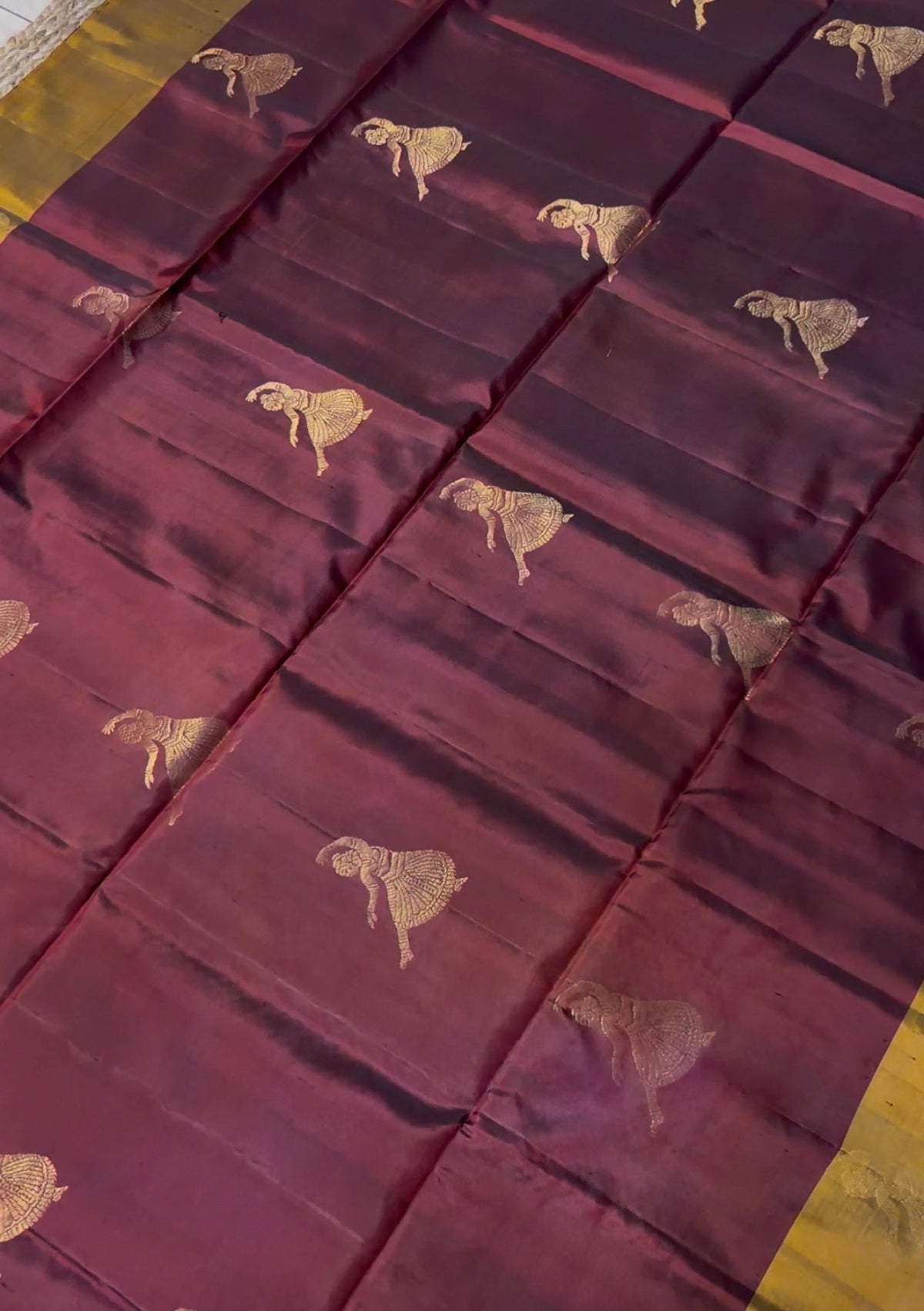 Pure Handloom Soft Silk - Maroon & Gold Dancing Mudra