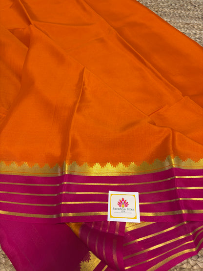 Pure Mysore Crepe Silk - Orange-Pink Temple Border