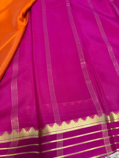Pure Mysore Crepe Silk - Orange-Pink Temple Border