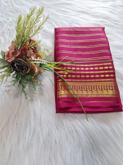 Pure Mysore Crepe Silk - Hot Pink designer lines pattern