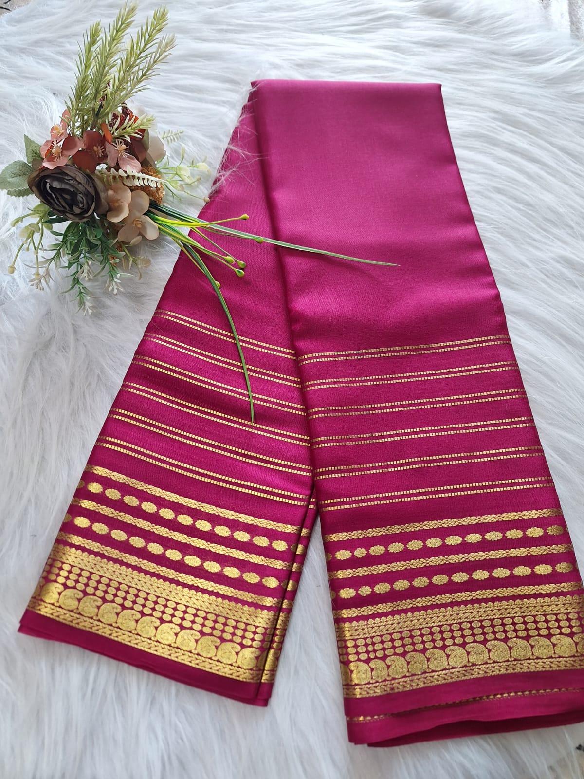 Pure Mysore Crepe Silk - Hot Pink designer lines pattern