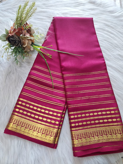 Pure Mysore Crepe Silk - Hot Pink designer lines pattern