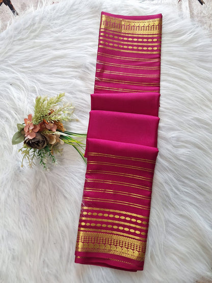 Pure Mysore Crepe Silk - Hot Pink designer lines pattern