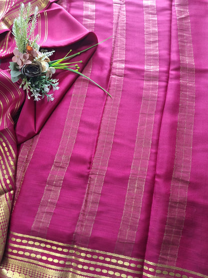 Pure Mysore Crepe Silk - Hot Pink designer lines pattern