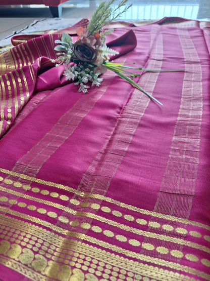 Pure Mysore Crepe Silk - Hot Pink designer lines pattern