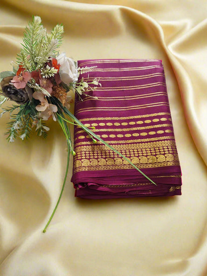 Pure Mysore Crepe Silk - Exotic Wine designer lines pattern