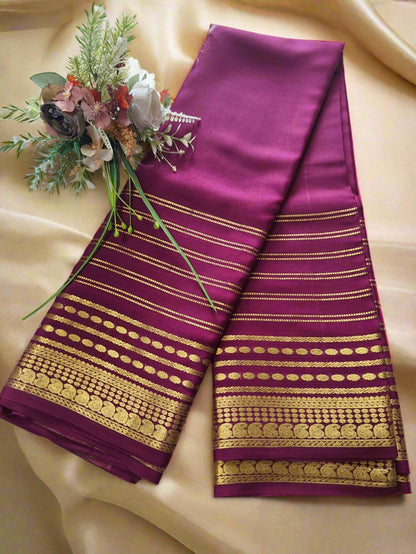 Pure Mysore Crepe Silk - Exotic Wine designer lines pattern