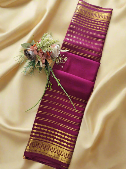 Pure Mysore Crepe Silk - Exotic Wine designer lines pattern