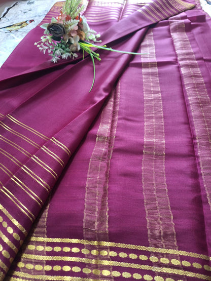 Pure Mysore Crepe Silk - Exotic Wine designer lines pattern
