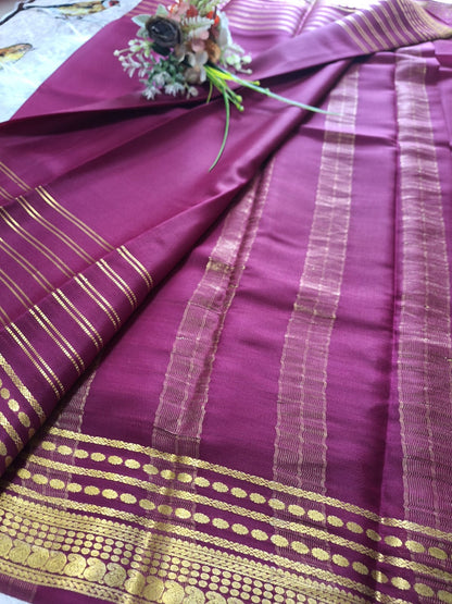 Pure Mysore Crepe Silk - Exotic Wine designer lines pattern