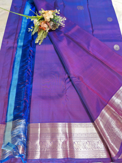 Pure Handloom Kanjeevaram-Electric Purple with silver Elephant Motifs