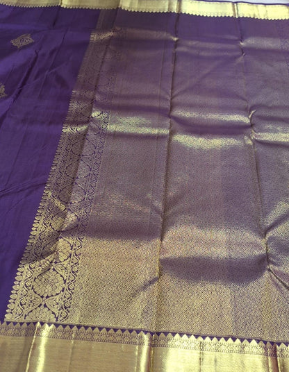 Pure Handloom Kanjeevaram Silk  - Royal Purple & Golden Zari Marriage theme