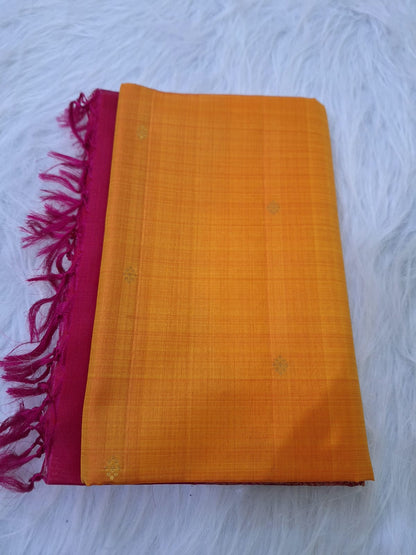 Pure Handloom Soft Silk - Yellow Pink peacock design