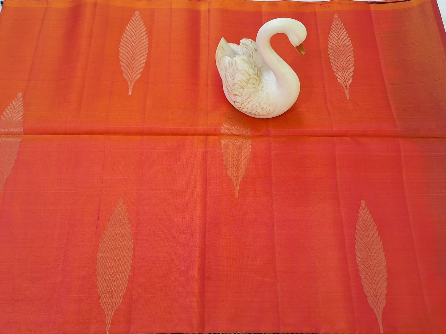Pure Handloom Soft Silk - Orange & Green Borderless Pattern