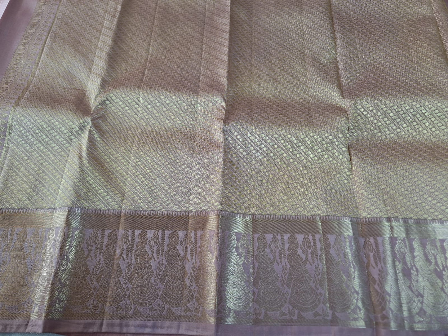 Pure Handloom Kanjeevaram - Dusty Rose Pink Temple theme Border