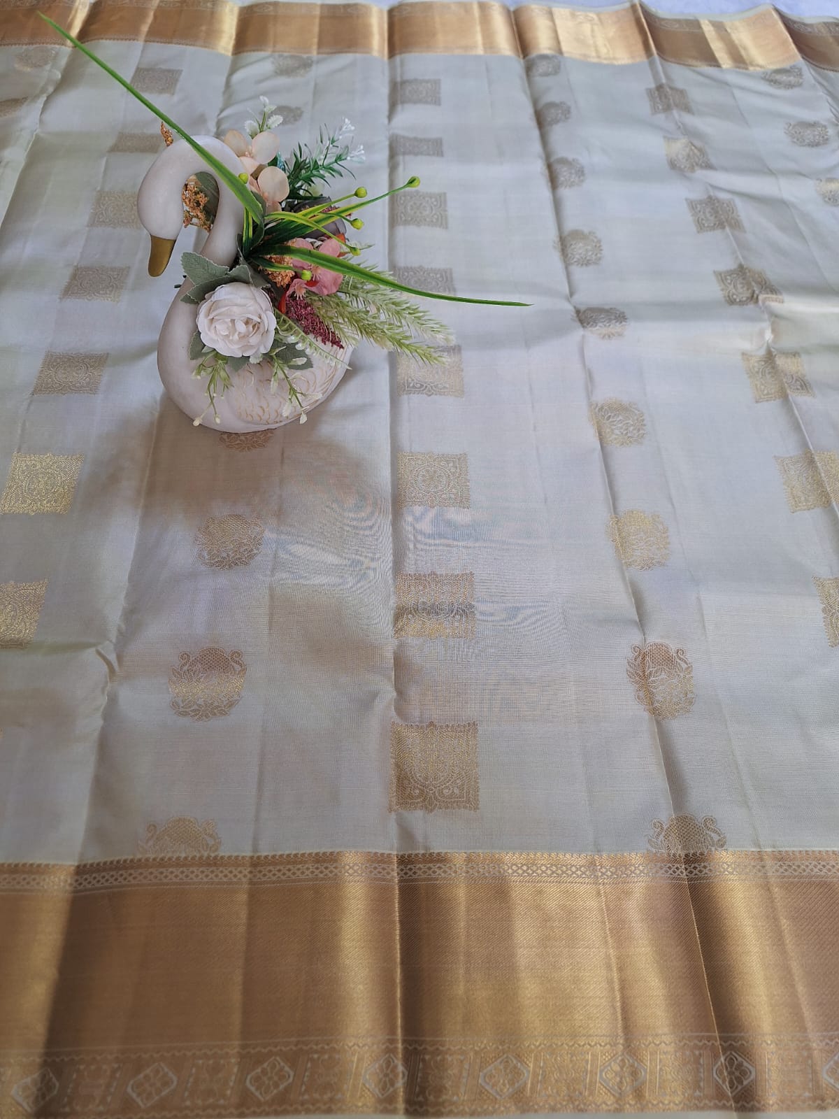 Pure Handloom Kanjeevaram Silk - Pastel Green with Golden Zari Border