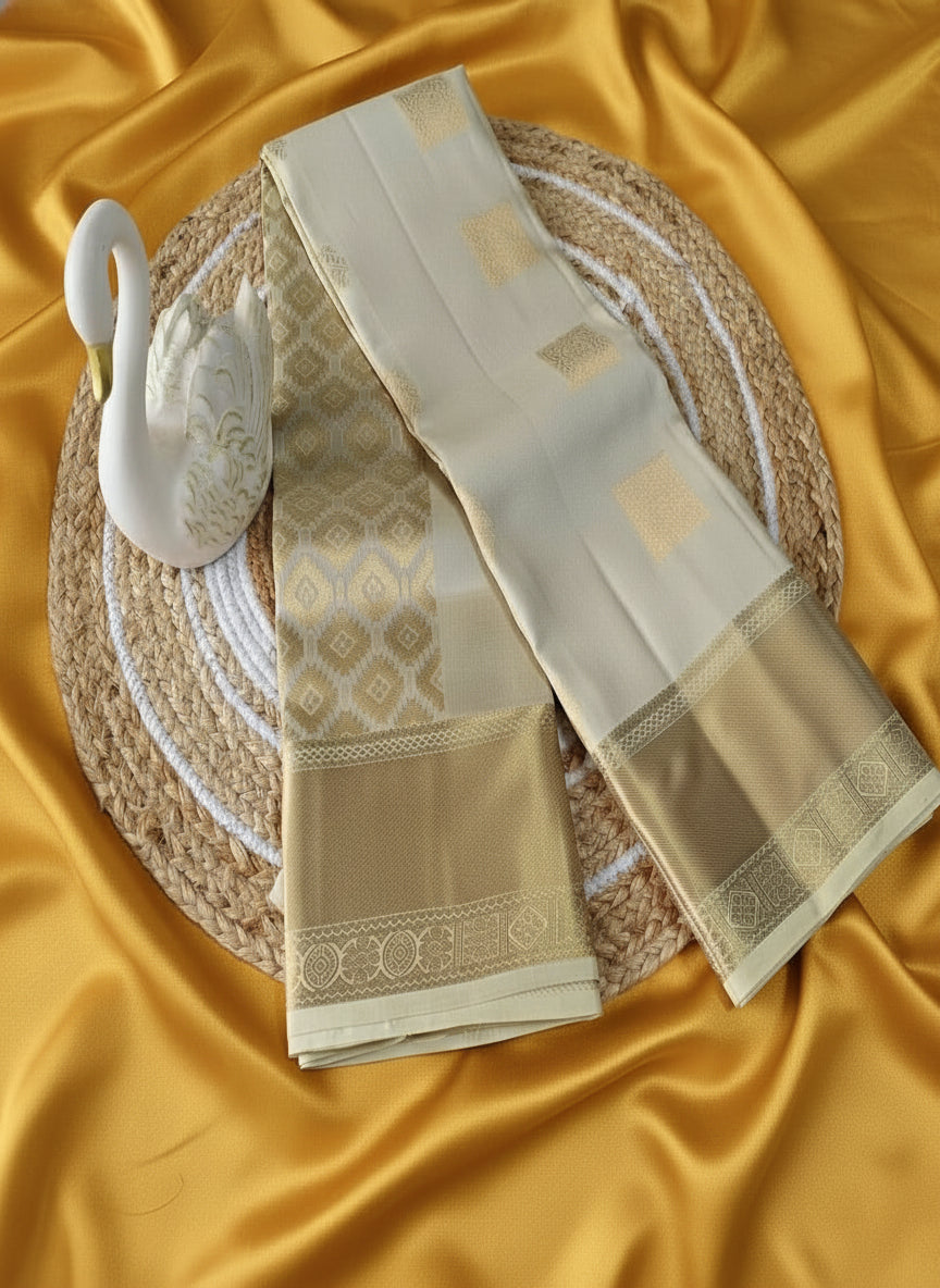 Pure Handloom Kanjeevaram Silk - Pastel Green with Golden Zari Border