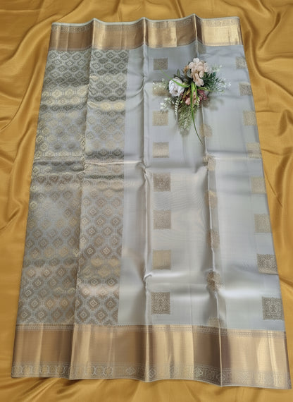 Pure Handloom Kanjeevaram Silk - Pastel Green with Golden Zari Border