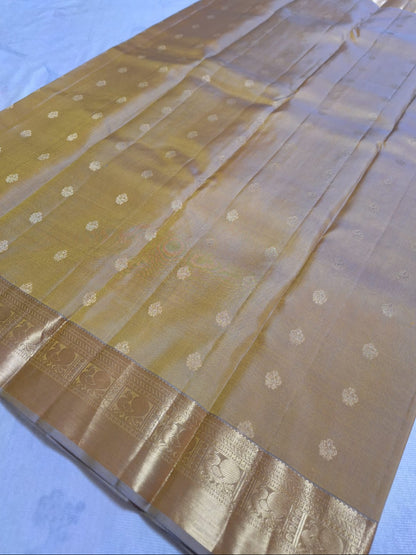 Pure Handloom Kanjeevaram Silk - Golden Floral boota Beauty