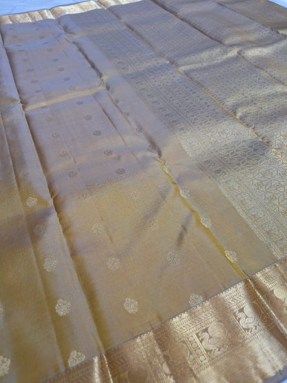 Pure Handloom Kanjeevaram Silk - Golden Floral boota Beauty