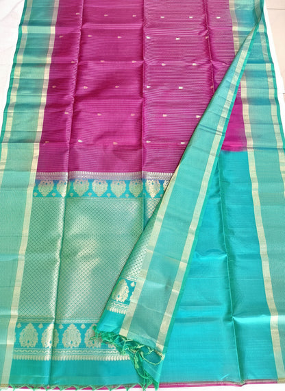 Pure Handloom Soft Silk -Magenta Pink & Sea Green
