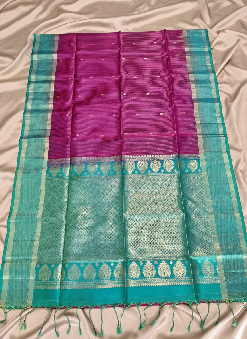 Pure Handloom Soft Silk -Magenta Pink & Sea Green