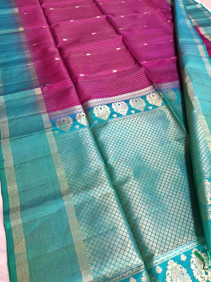 Pure Handloom Soft Silk -Magenta Pink & Sea Green