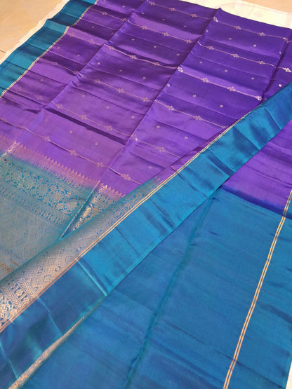 Pure Handloom Soft Silk - Brinjal purple and blue vertical design