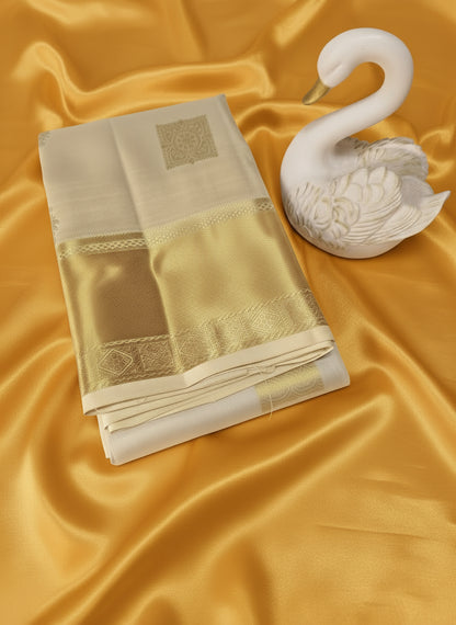 Pure Handloom Kanjeevaram Silk - Pastel Green with Golden Zari Border