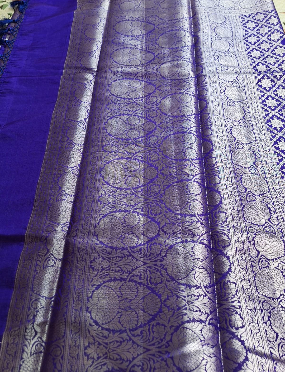 Pure Handloom Banarasi Silk - Royal blue in light Gold Zari work