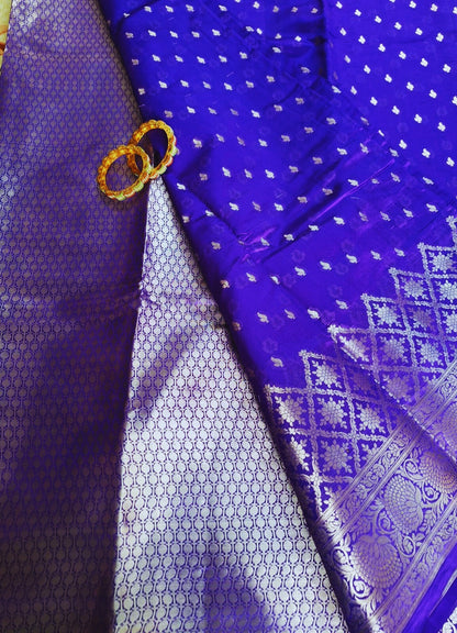 Pure Handloom Banarasi Silk - Royal blue in light Gold Zari work