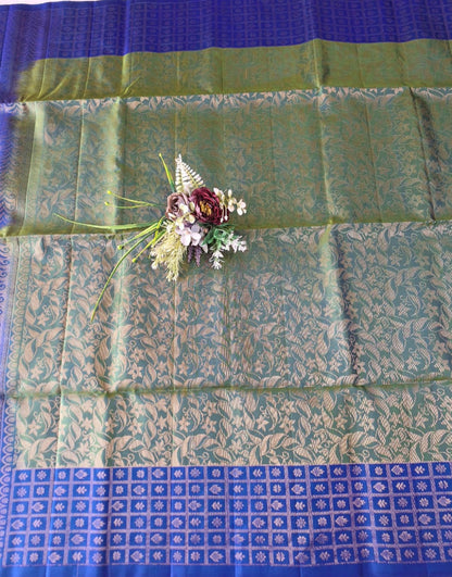 Pure Handloom Soft Silk - Brocade Green & Royal Blue