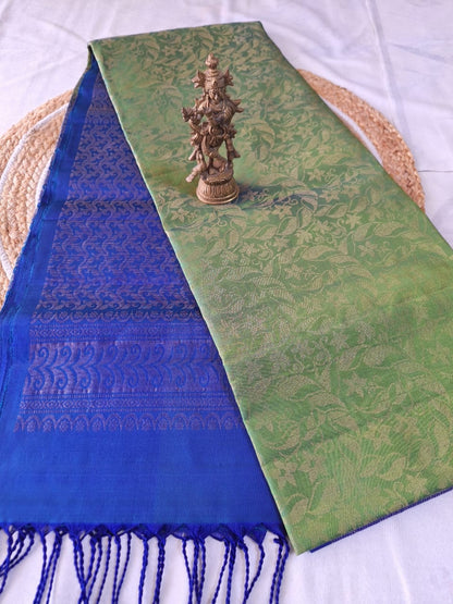 Pure Handloom Soft Silk - Brocade Green & Royal Blue