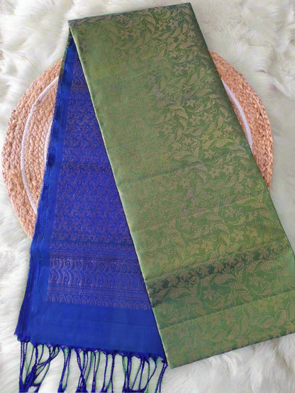 Pure Handloom Soft Silk - Brocade Green & Royal Blue