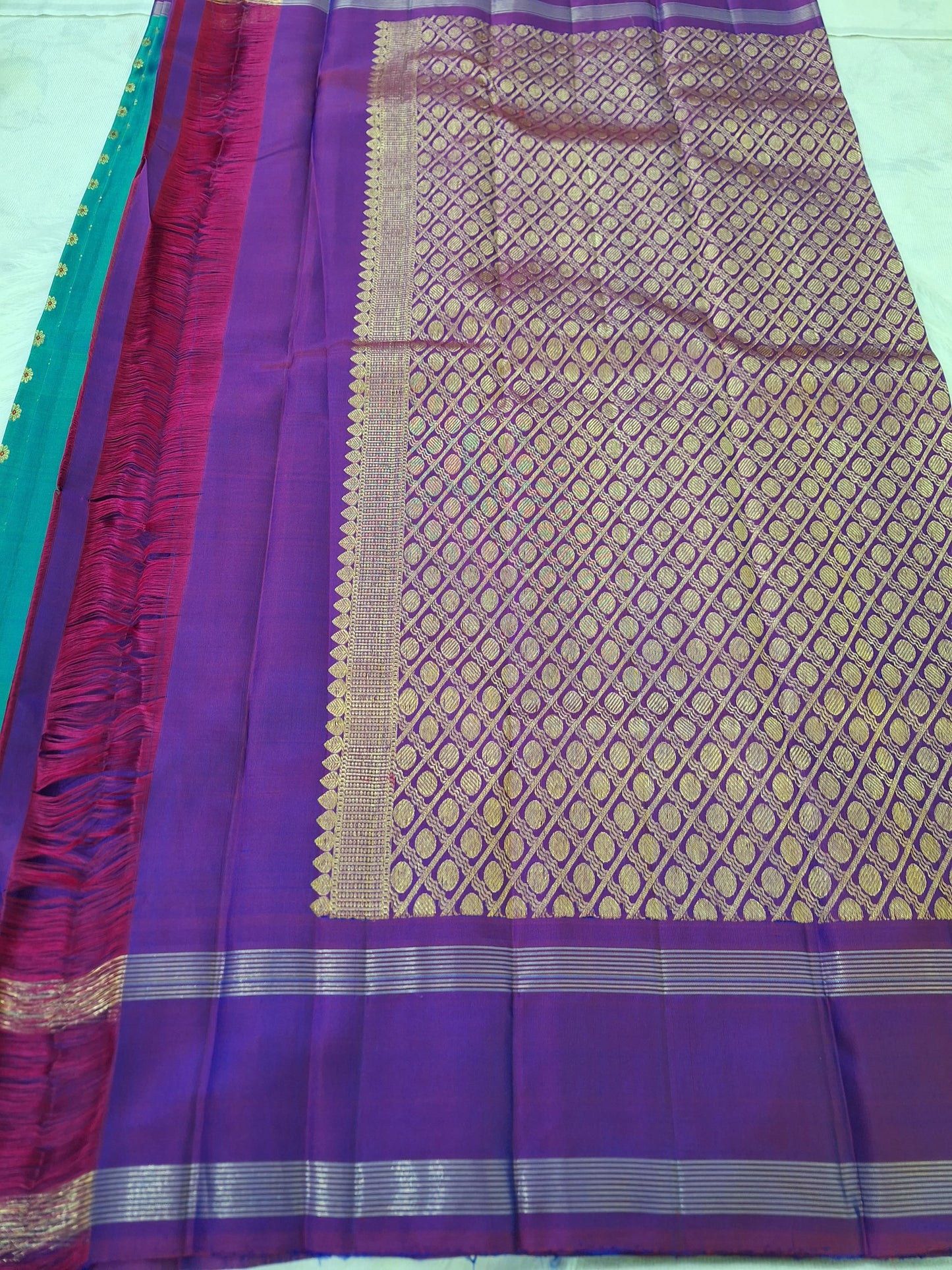 Pure Handloom Kanjeevaram Silk - Azure Blue & Purple 1000 Meenakari butas