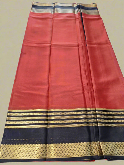 Pure Mysore Crepe Silk - Brick Red & Black Embellished Border