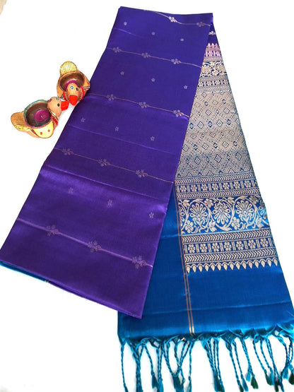 Pure Handloom Soft Silk - Brinjal purple and blue vertical design