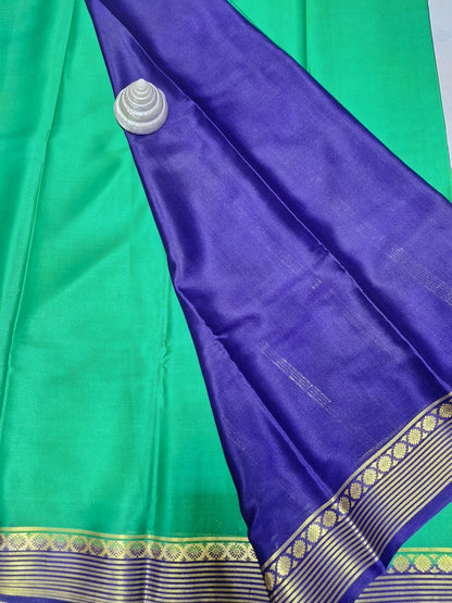 Pure Mysore Crepe Silk-Green & Purple Floral Border