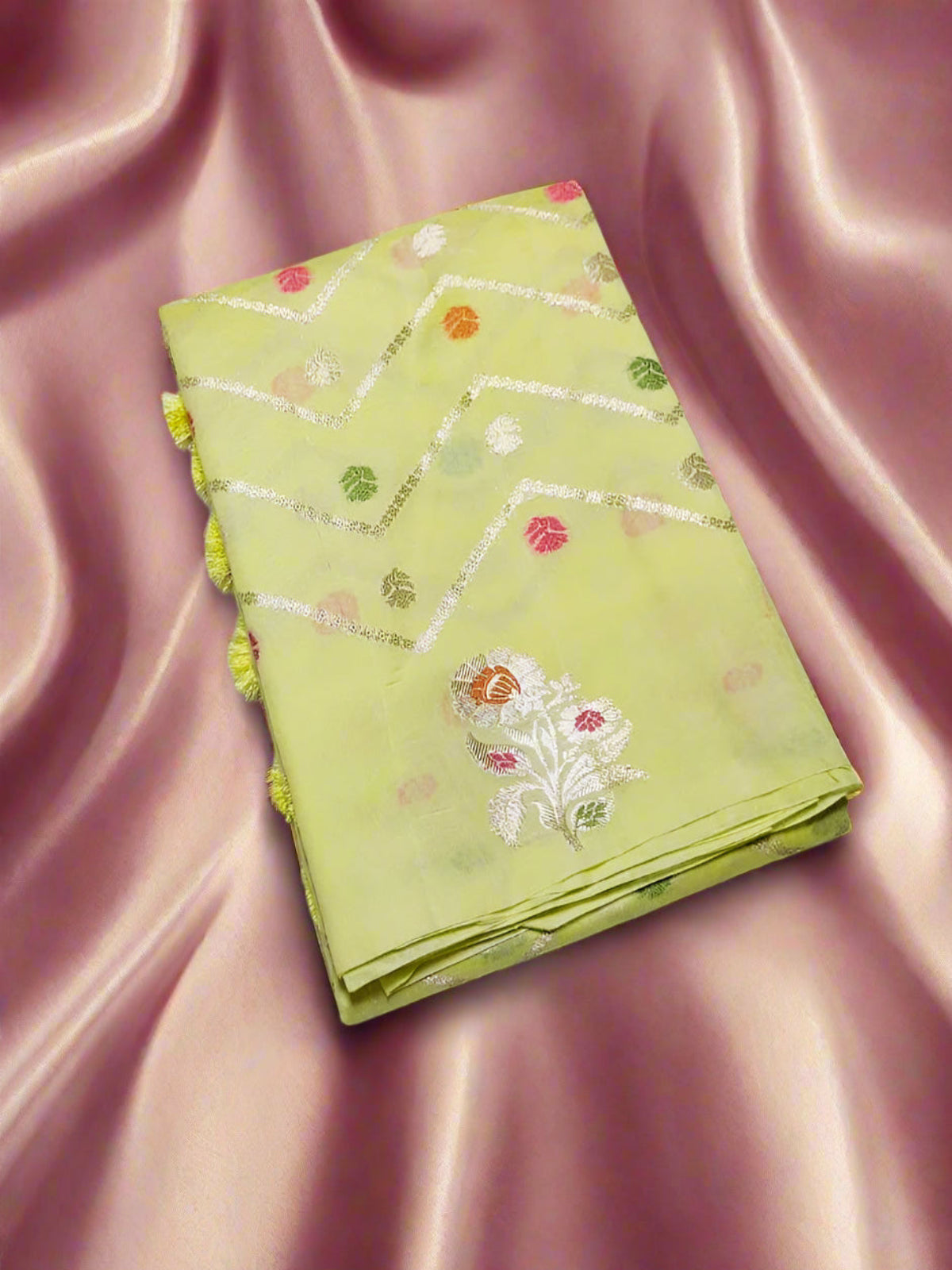 Pure Handloom Chiniya Silk - Pastel Light Yellow with heavy Meenakari work