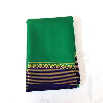 Pure Mysore Crepe Silk-Green & Purple Floral Border