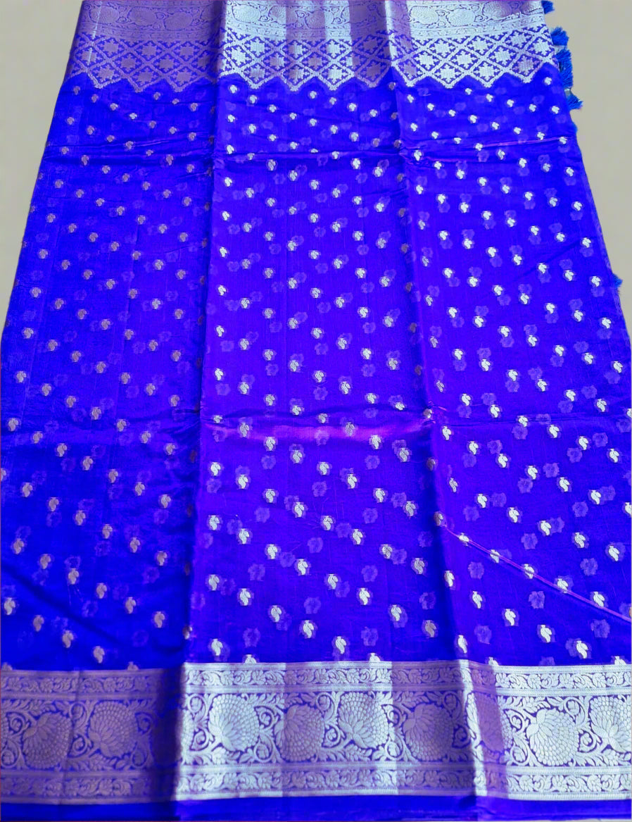 Pure Handloom Banarasi Silk - Royal blue in light Gold Zari work