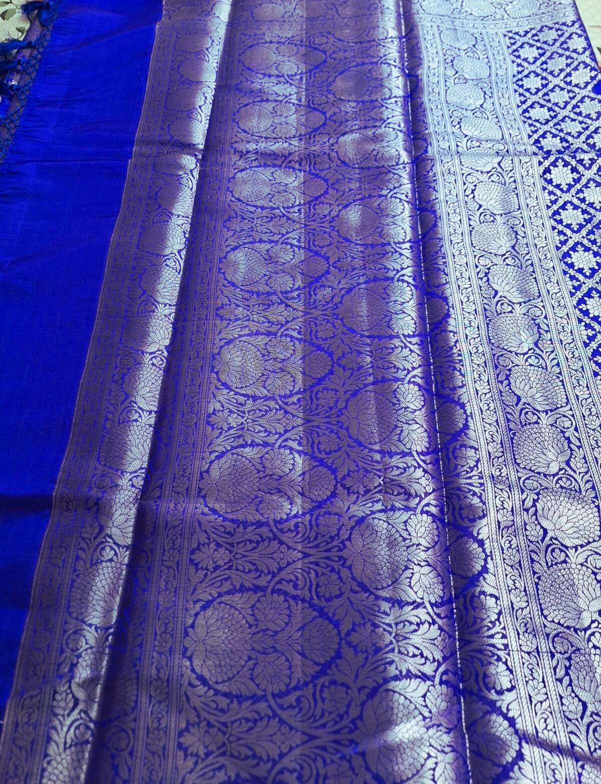 Pure Handloom Banarasi Silk - Royal blue in light Gold Zari work