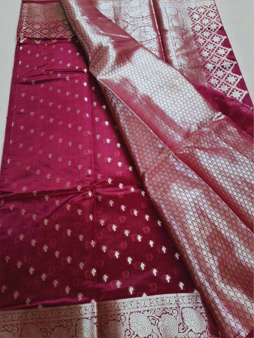 Pure Handloom Banarasi Silk - Maroon light in light Gold Zari work