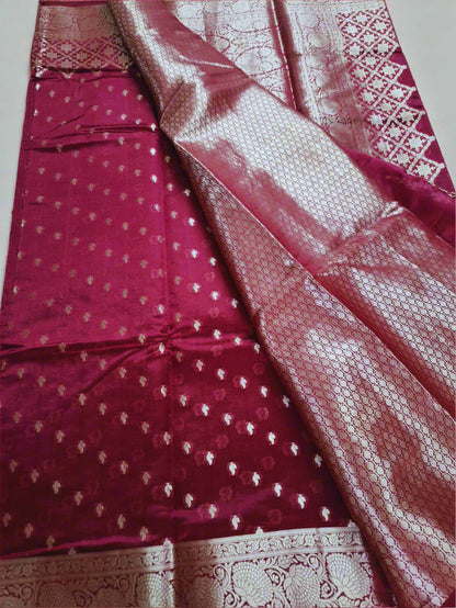 Pure Handloom Banarasi Silk - Maroon light in light Gold Zari work