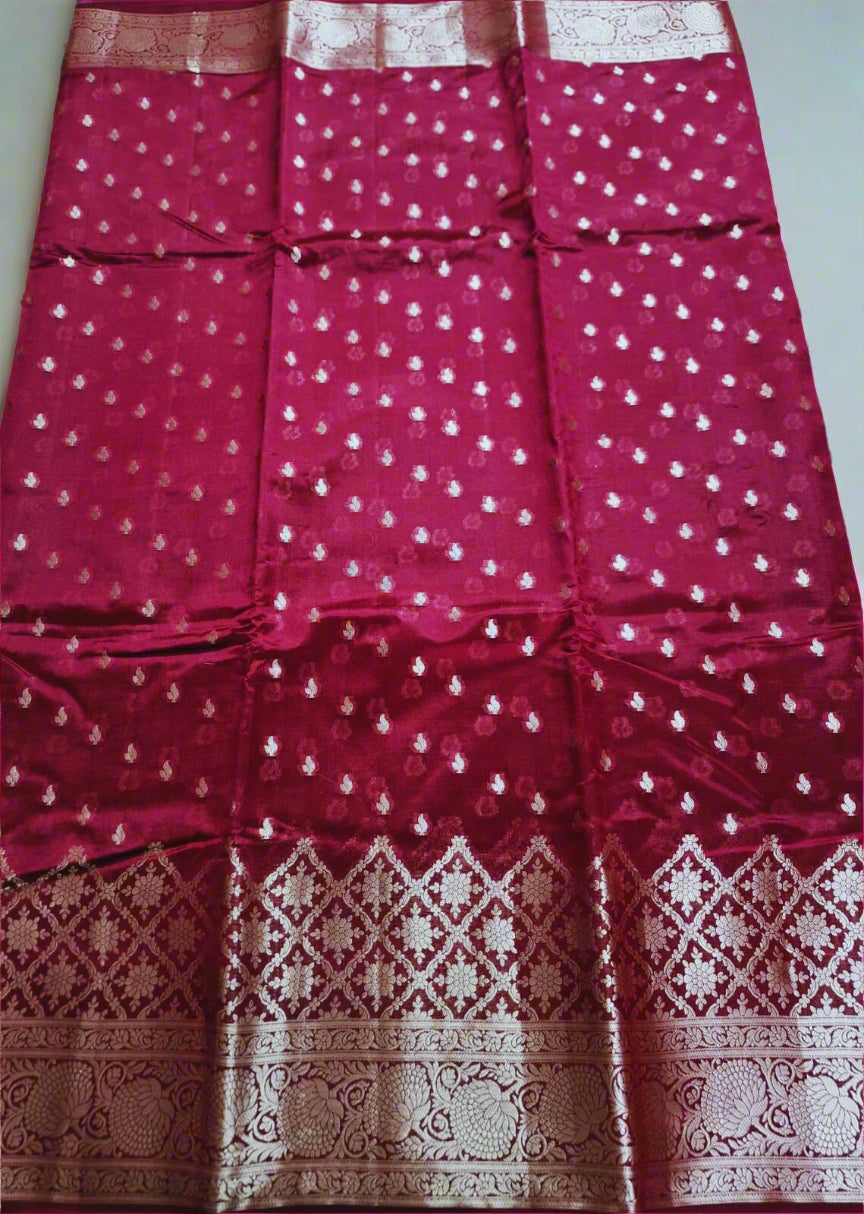 Pure Handloom Banarasi Silk - Maroon light in light Gold Zari work