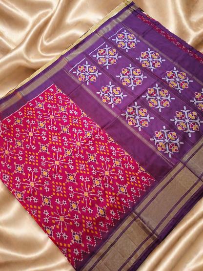 Pure Handloom Pochampally Ikat - Patola style Pink & Purple
