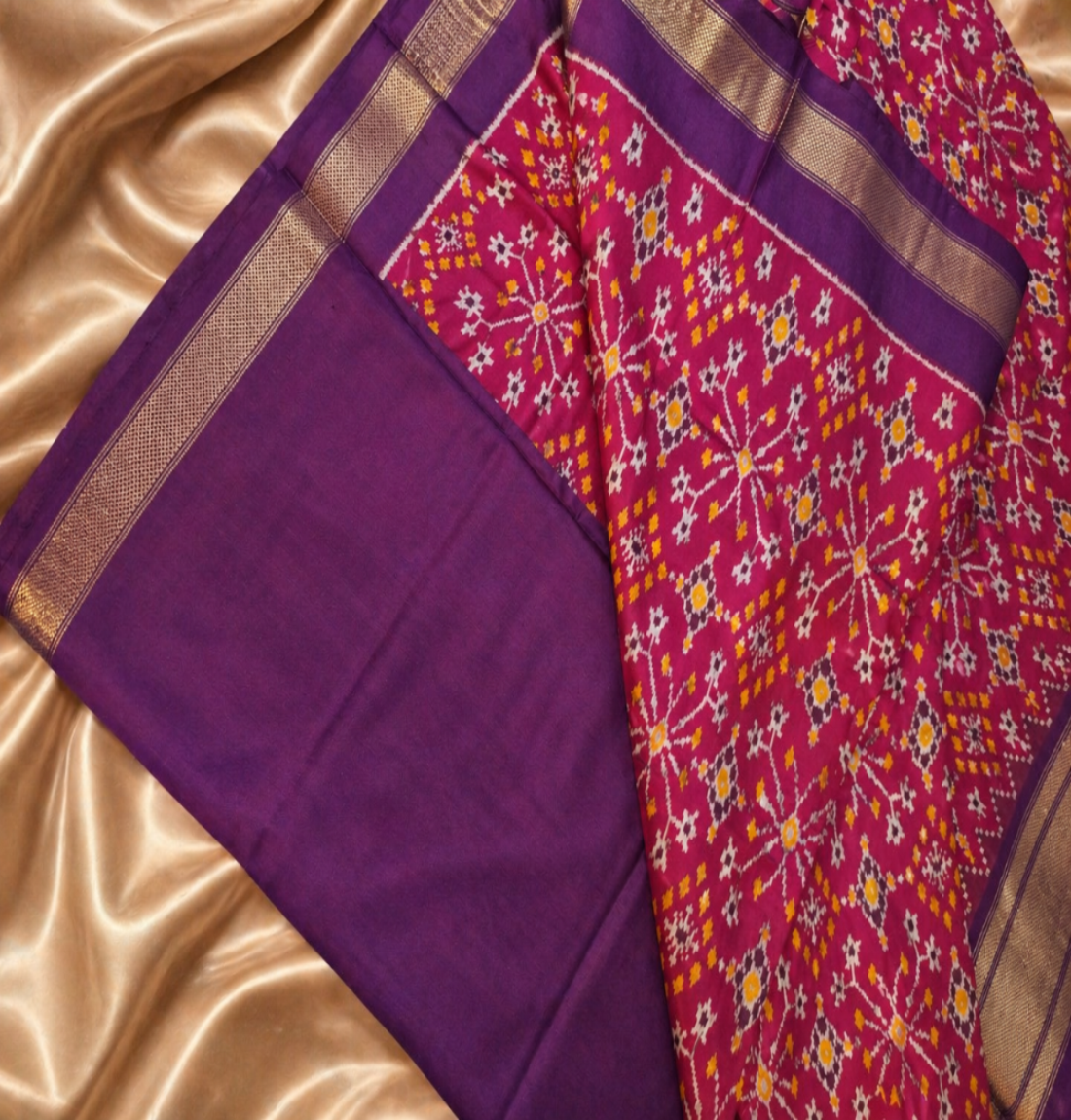 Pure Handloom Pochampally Ikat - Patola style Pink & Purple