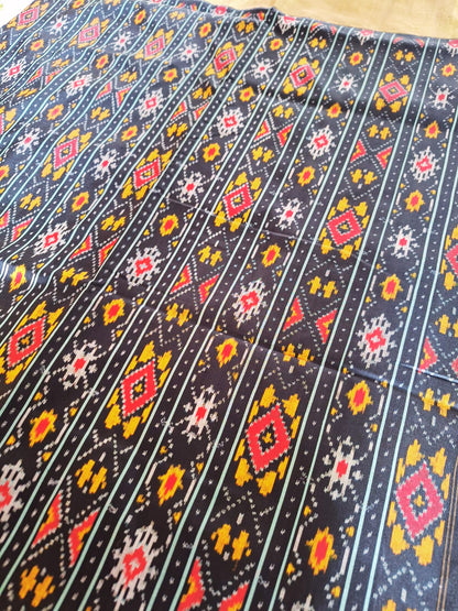 Pure Handloom Pochampally Ikat - Geometric Motifs - Black